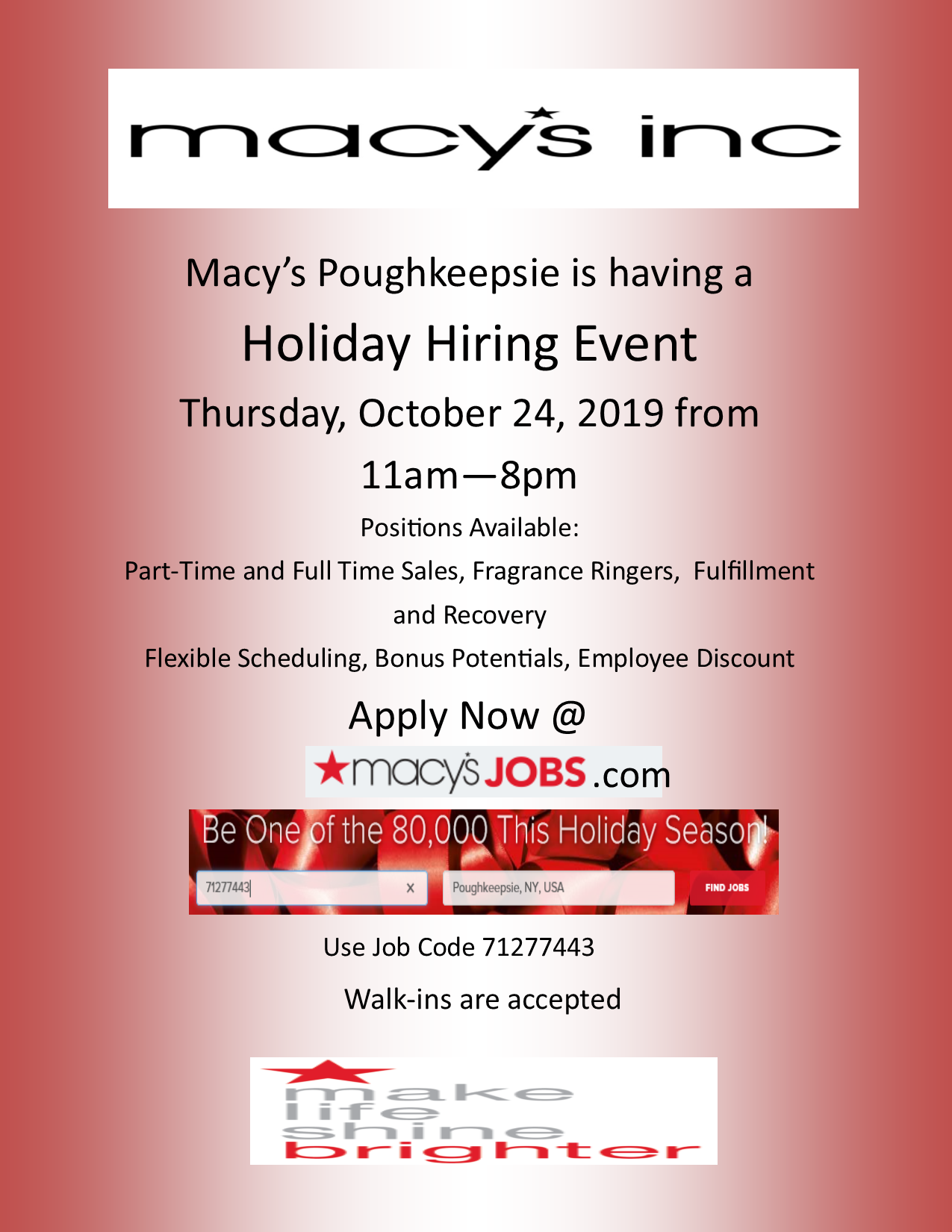 Macy's Holiday Hiring Event! Poughkeepsie Galleria